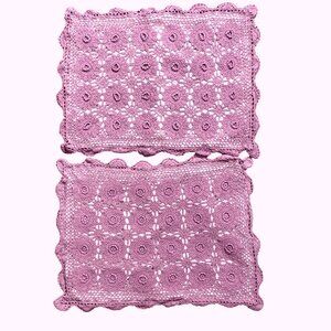 Set Of 2 Crochet Pillow Shams Scalloped Trim Standard Size Pillows 100% Cotton